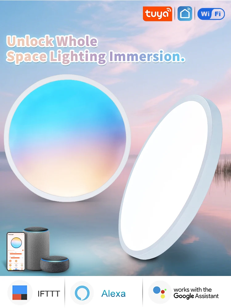 Plafonnier rond 1800K-16700K, effet ciel, RA97, CRI élevé, faible lumière bleue, protection des yeux, 49 cm