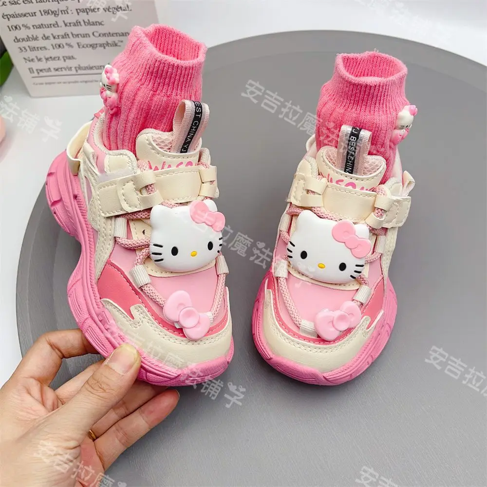 Chaussures de sport décontractées polyvalentes pour enfants, dessin animé Hello Kitty Cat, course à pied, printemps, automne, nouveau, 2024