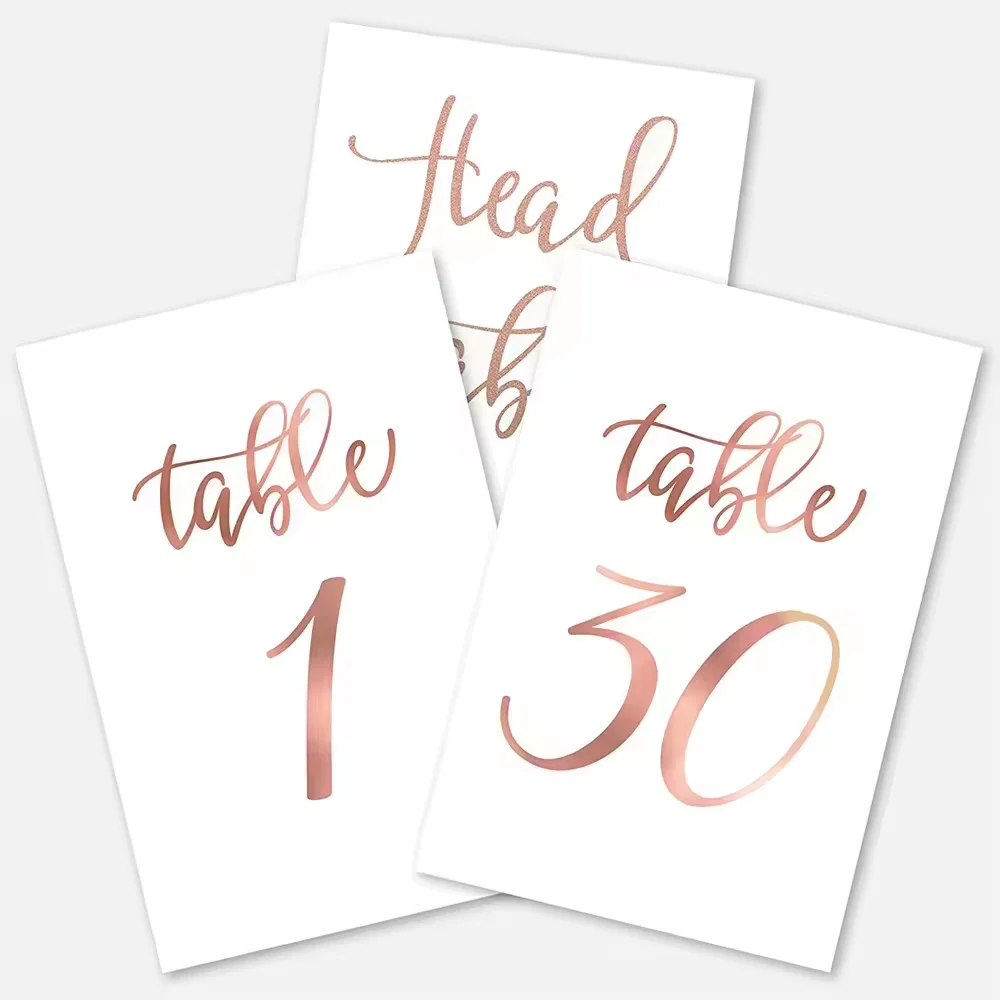 31pcs Number 1-30 Printed Gold Foil Wedding Double Sided Paper Stand Up Table Numbers 31pcs Sliver Foil Cards with Head Table