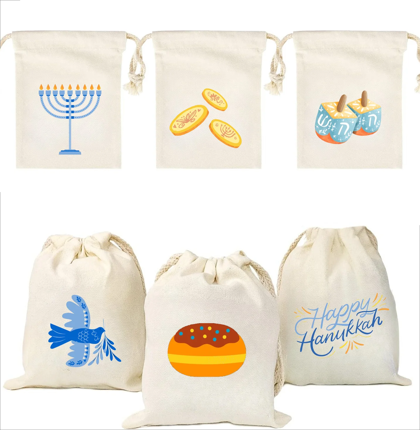 5 Stück 5 x 7 Zoll Kordelzugbeutel für Menorah-Mottoparty, Chanukka, Heimdekoration, verrückte Nacht, Chanukka-Geschenktüten, Partyzubehör