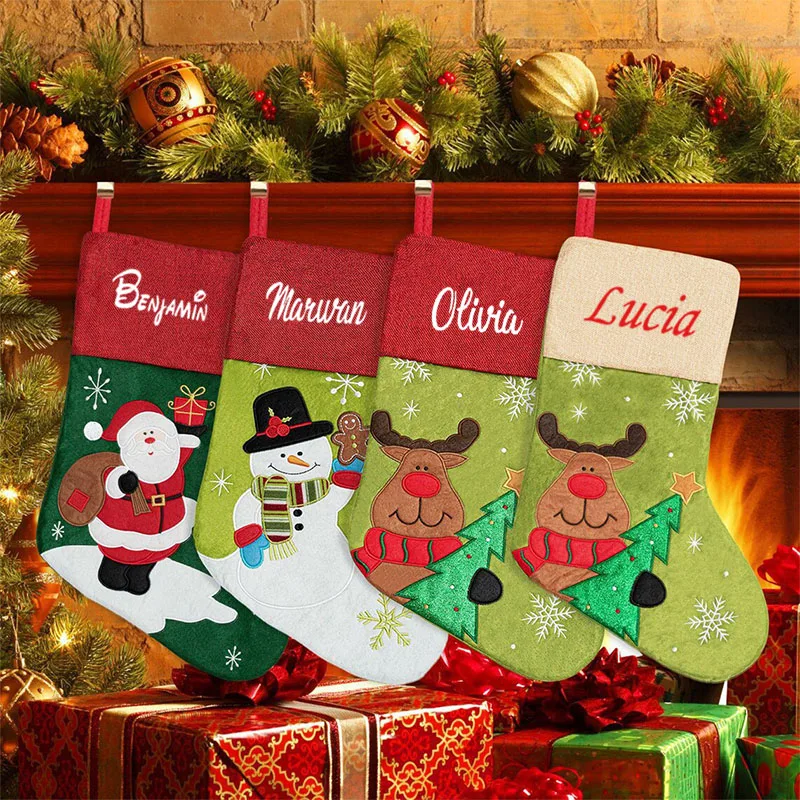 

Custom Embroidered Name Merry Christmas Party Decoration Socks Personalized Any Name Family Home Decors Christmas Tree Hangings