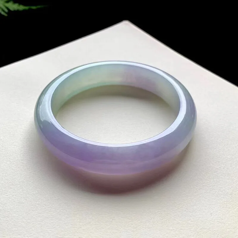 Myanmar Old Mine Violet Jadeite Bracelet, Ice-Waxy Jadeite Bracelet for Women, Light Purple Jadeite Bracelet with Purple Spring