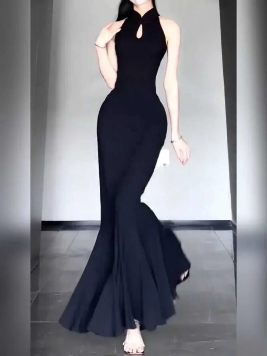 

Korean Fashion Slim Fit Sleeveless Dresses New Summer Chinese Cheongsam Dress Women's Fishtail Wrapped Hip Sexy Dress Y2k