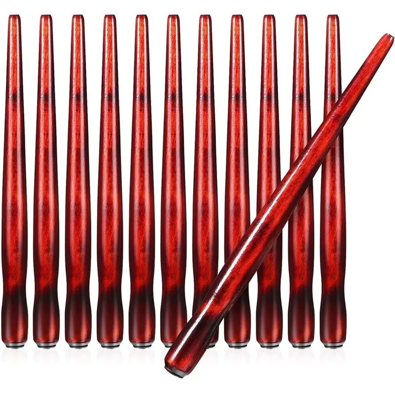 A53M-12-Piece Wooden Dip Pen Holder Set Portable Dark Red Penholder With Comfort Grip, For Calligraphy, Drawing & Illustration