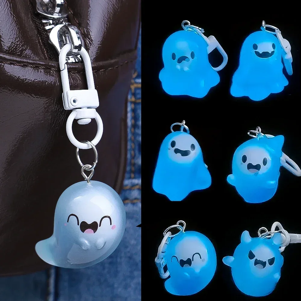 Halloween Keychain Glow-in-the-Dark Ghost Key Chain Cartoon Jelly Doll Phone Pendant Headphone Case Charm Bag Decor Car Key Ring