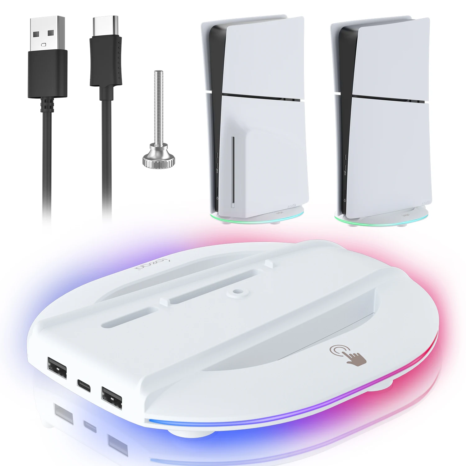 

RGEEK для PS5 Slim, вертикальная подставка для консоли PS5, тонкий оптический привод/цифровая версия, базовая подставка с атмосферным RGB-подсветкой