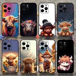 Cute Highland Cow Phone Case For Apple iPhone 15,14,13,12,11,Pro,X,XS,Max,XR,Plus,Mini Soft Black Cover