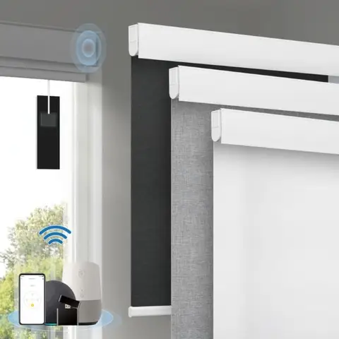 Motorized Cordless Smart Blinds with Remote Control Blackout Electric Roller Shades Valance Cover Free Solar Panel for Window