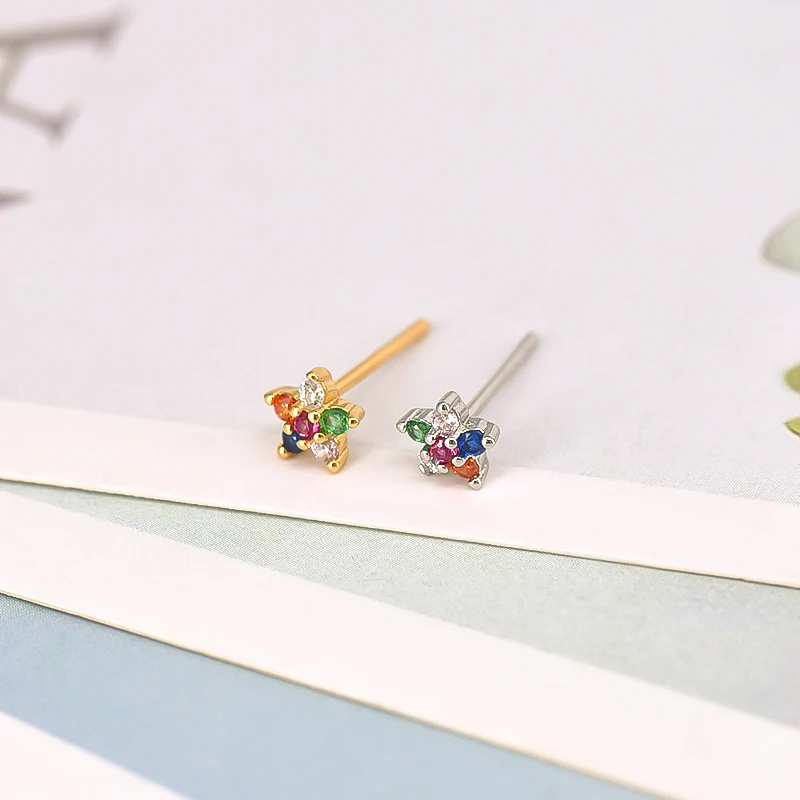 925 Sterling Silver Needle Colorful Crystal Star Stud Earrings For Women Exquisite Five-pointed Star Earrings Fashion Jewelry