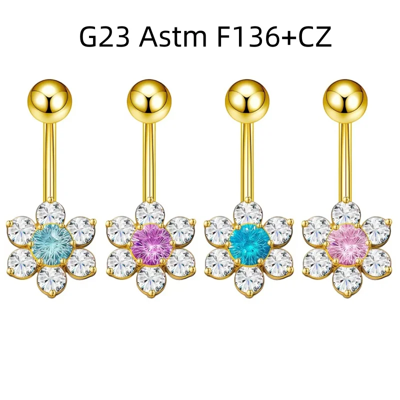 

10 шт. украшения для тела-G23 титан Astm F136 цветок CZ пупок пирсинг тела 14 г кривая пупка штанги кольца для живота новый