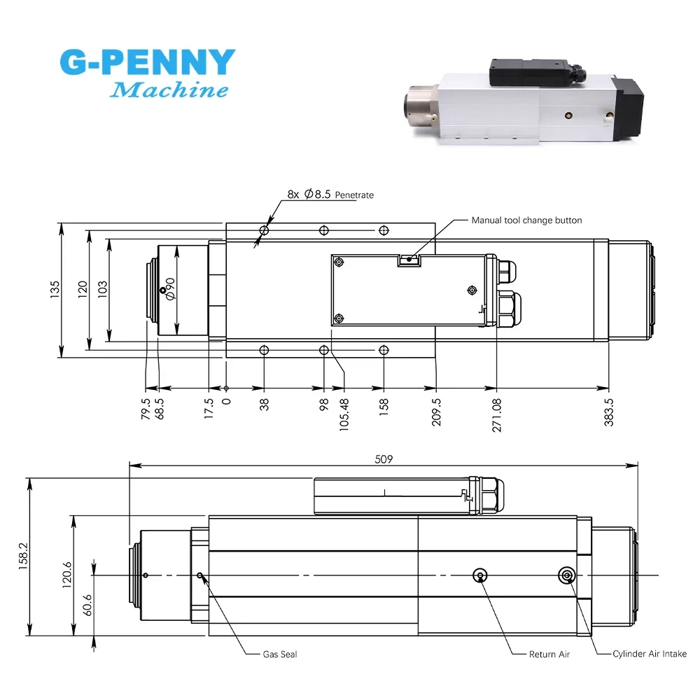 G-Penny 4.5kw ISO30 ATC Spindle Automatic Tool Change Spindle 220v / 380v Air Cooled Instead Of 4.5kw ATC GDZ Woodworking