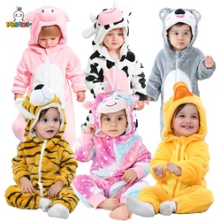 MICHLEY Halloween Baby Rompers Winter Clothes Costume Flannel Hooded Bodysuits Pajamas Animals Overall Jumpsuit For Kids Bebe