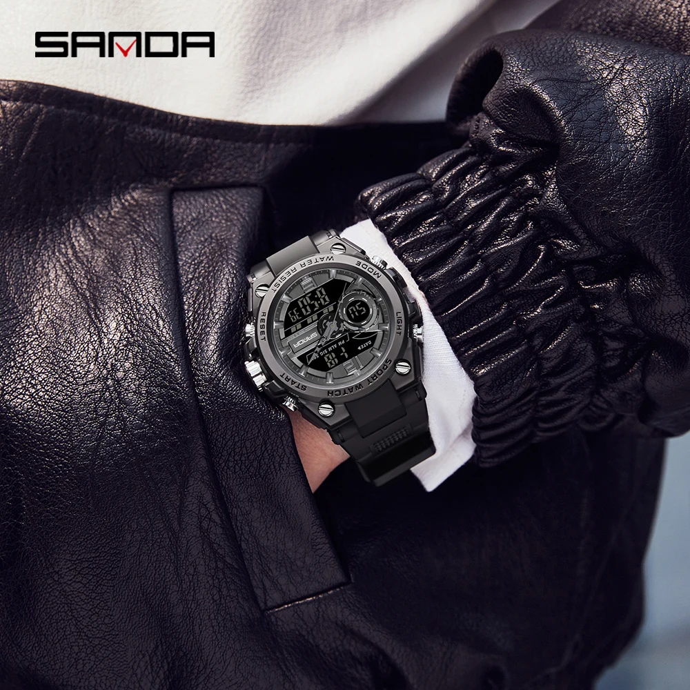 Mode Sanda Top-Marke Militär Outdoor-Sport Dual-Display führte Datum Digitaluhren wasserdichte Herren Quarz Relogio Masculino