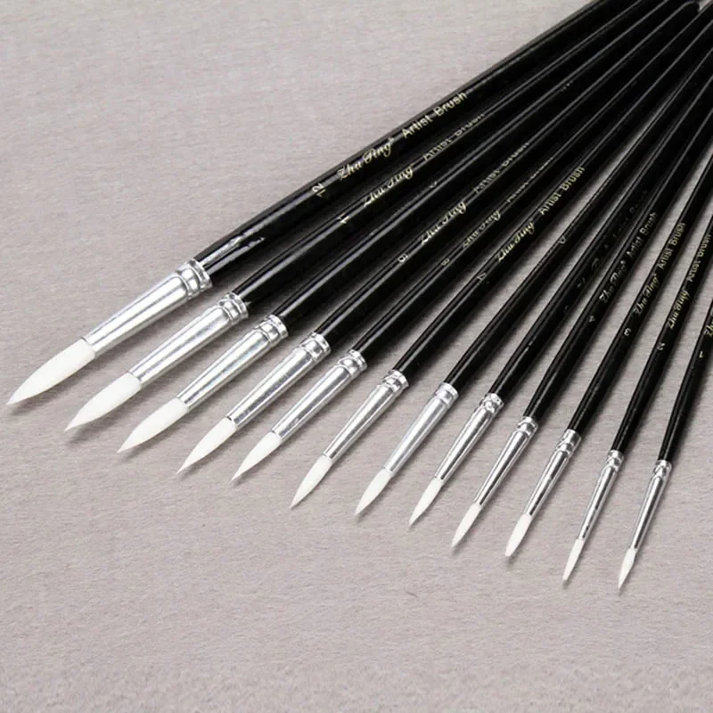 12Pcs Paint Brush Black Penholder White Nylon Hair Oil Painting Brushes Watercolor Acrylic Drawing DIY Art Supplies painting pen
