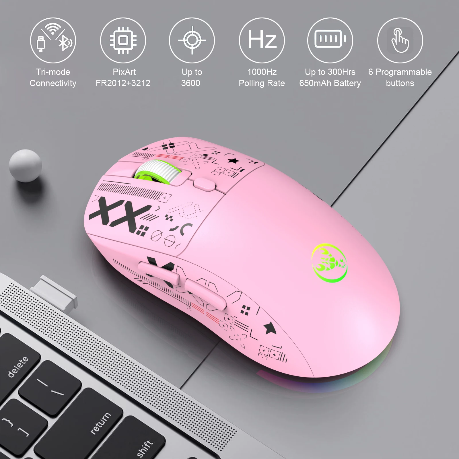 

New GPW Wireless Gaming mouse supports Triple-Mode BT/2.4G Wireless/Wired connection.RGB lights and ergonomic.GPW