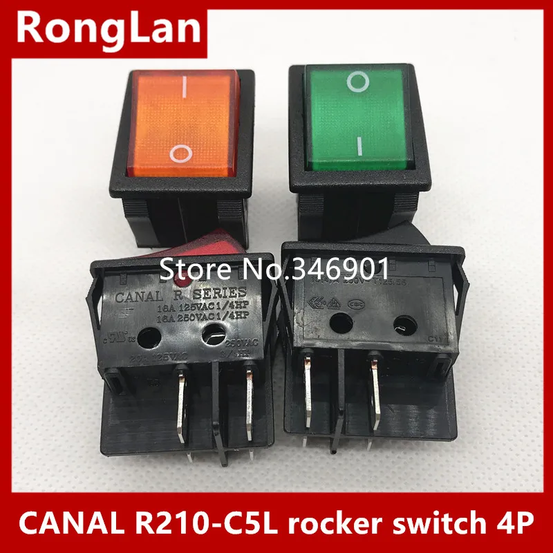 [SA]CANAL power rocker switch  light yellow GREEN RED  black border exchange large R210-C5L rocker switch toggle R210 4P--50pcs