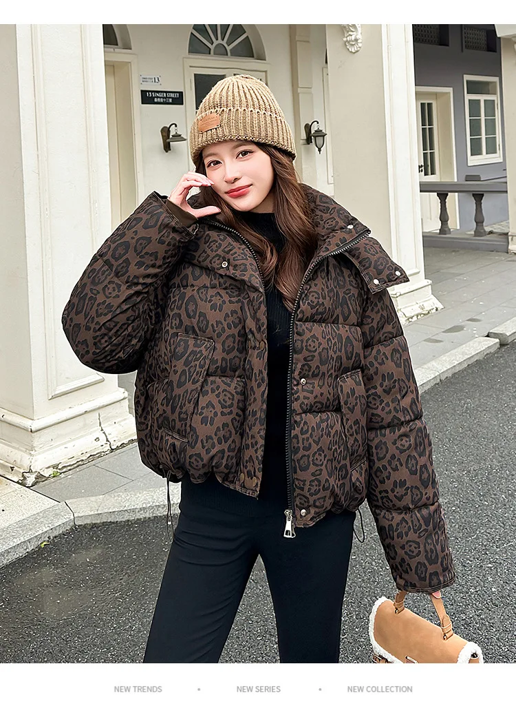 

Fashion Long Sleeve Parkas Female Outer wears Tops New in Coats Clothes Women's Winter Vintage Leopard Print Cotton Jackets Coat