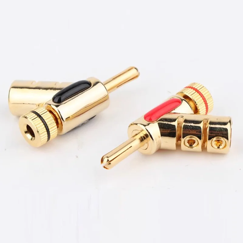 8Pcs/4Pairs Banana Plug Hi-End Copper For 4mm Head Self-Locking Speaker Connector Audio Amplifier Y-Shaped Gun Type Adapter Gold