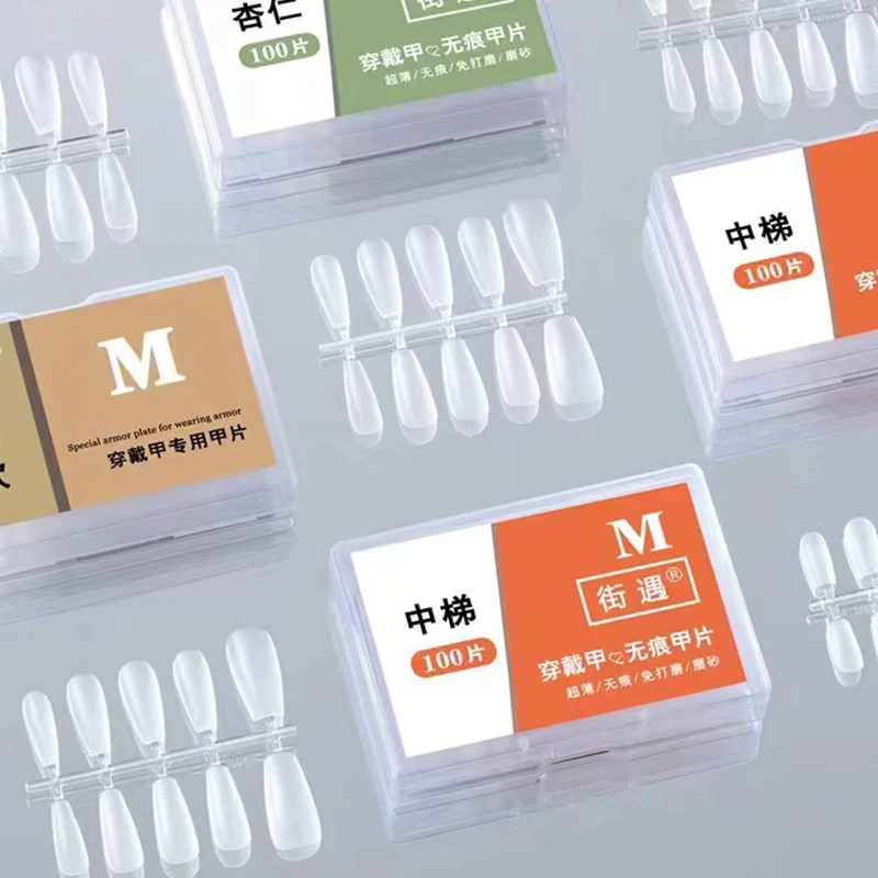 100개/박스 가짜 손톱 무광택 무흔적 얇은 데말 프레스온 네일 팁 연장용 홈 DIY