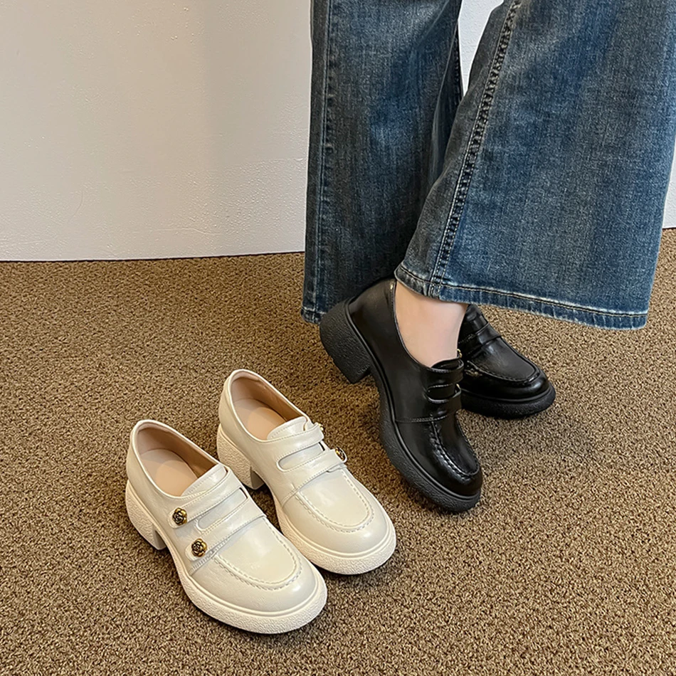 English-style mountain tea loaf shoes - versatile casual shoes with round toe and thick heel. One-piece stylish single shoe