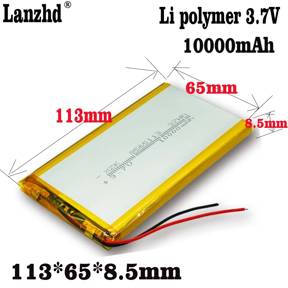 

1-12pcs 8565113 3.7V 10000mAh Lithium Polymer Batteries Lipo Cell For Mobile Power LED Lamps Tablet PDA E-book GPS Power Bank