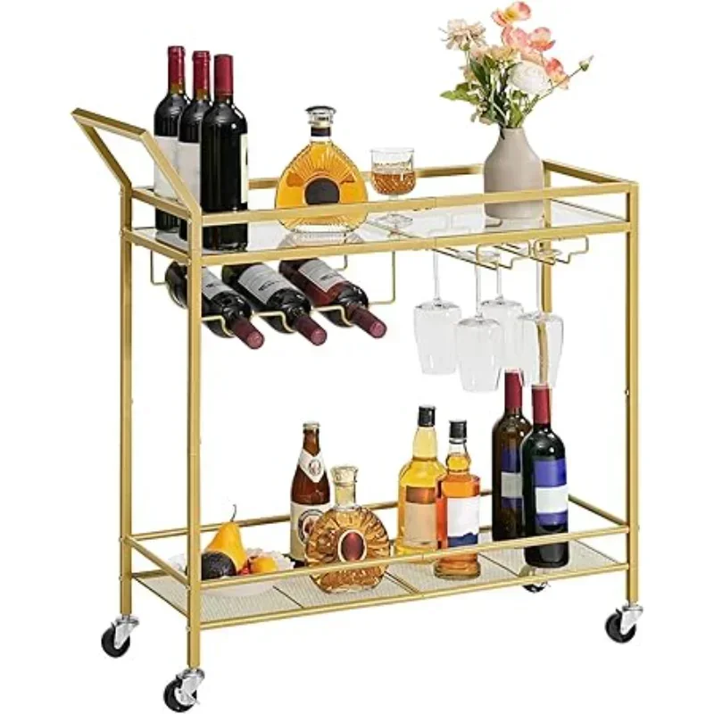 

Good Home Furnishings Wine Rack and Glass Holder, Serving Cart Hot Sale.Bar Cart for The Home, 2-Tier Kitchen Cart with Wheels a