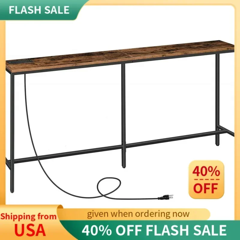 

QWConsole Table with Power Outlet,70.9" Narrow Sofa Table,Industrial Entryway Table with USB Ports,Behind Couch Table