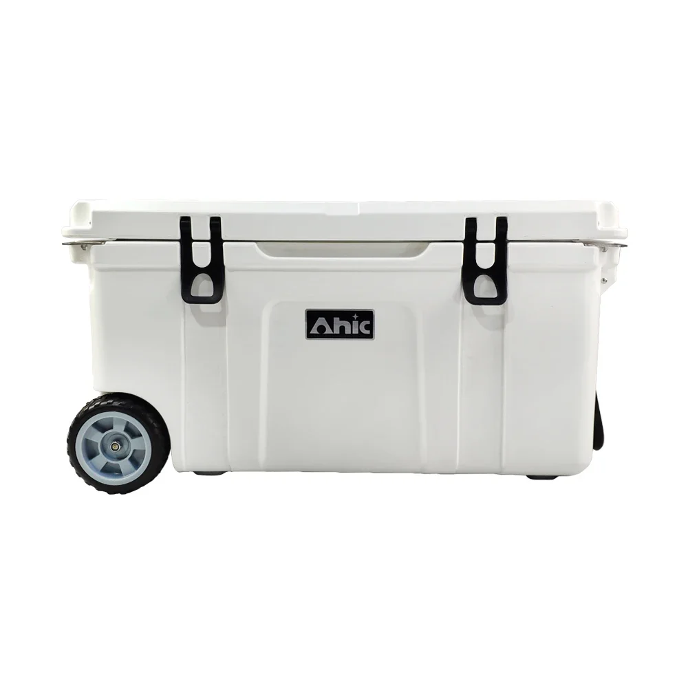 AHIC 80 QT roto molded plastic ice chest cooler box with wheel, cooling box for outdoor camping and fishing