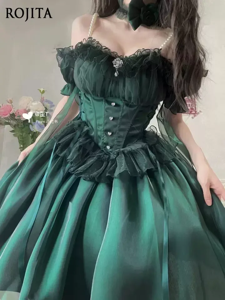 

Lolita Fluffy Princess Dress for Women Spring and Summer New Green Wedding Dress Birthday Party Op Short Sleeve Lolita Dresses