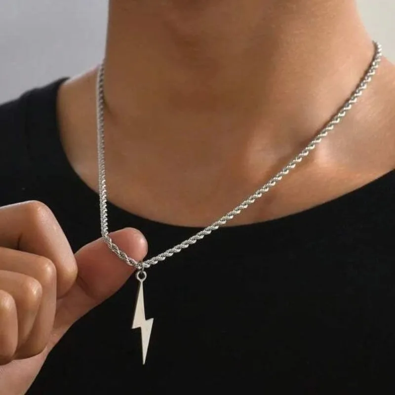 Stainless Steel Necklace for Women Men Long Chain Small Lightning Pendant Necklace Party Ornament Jewelry Gift