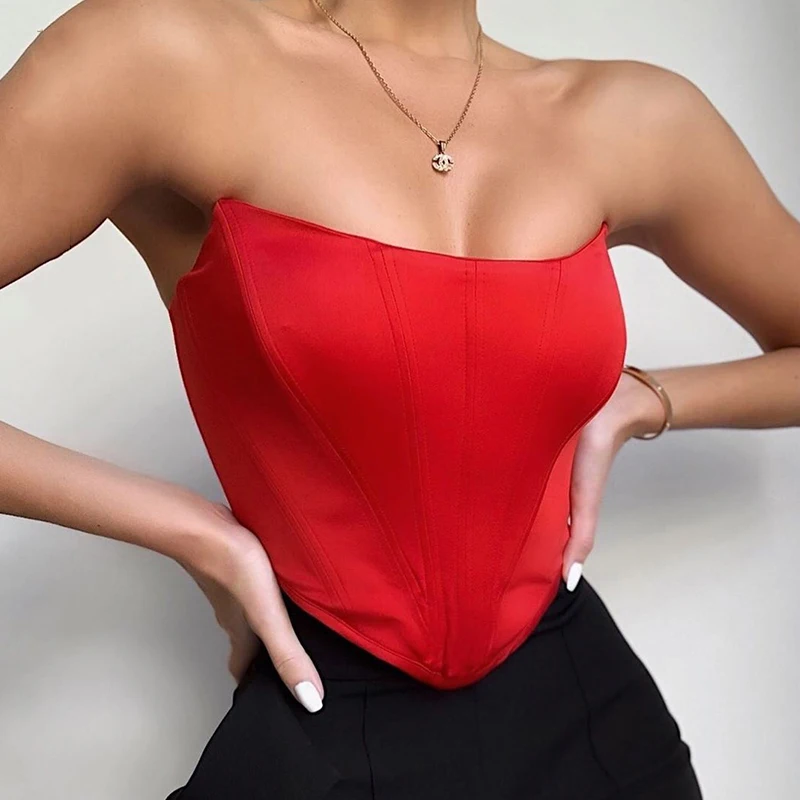 Bez rękawów Off Shoulder aksamitna moda seksowny gorset krótkie bluzki kamizelka bielizna damska gorset bez pleców Top solidny