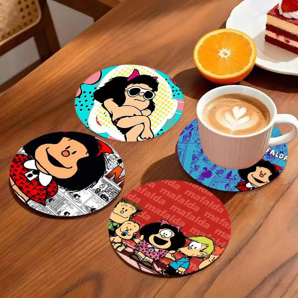 M-Mafalda Cartoon Coasters 10cm Round Wooden Suitable For Drinks Tea Coffee Home Gift Choice Holidays