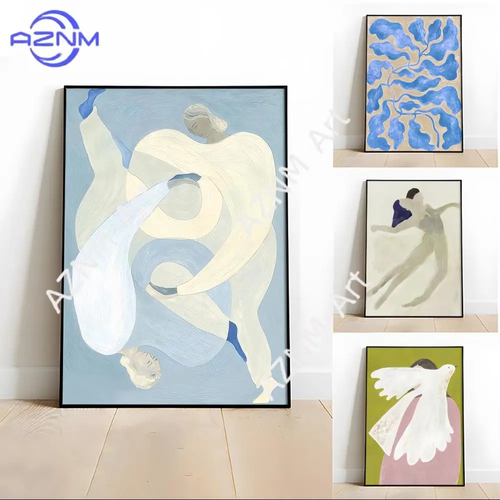 Abstract Modern Bird Flowers Painting Calligraphy Wall Art H