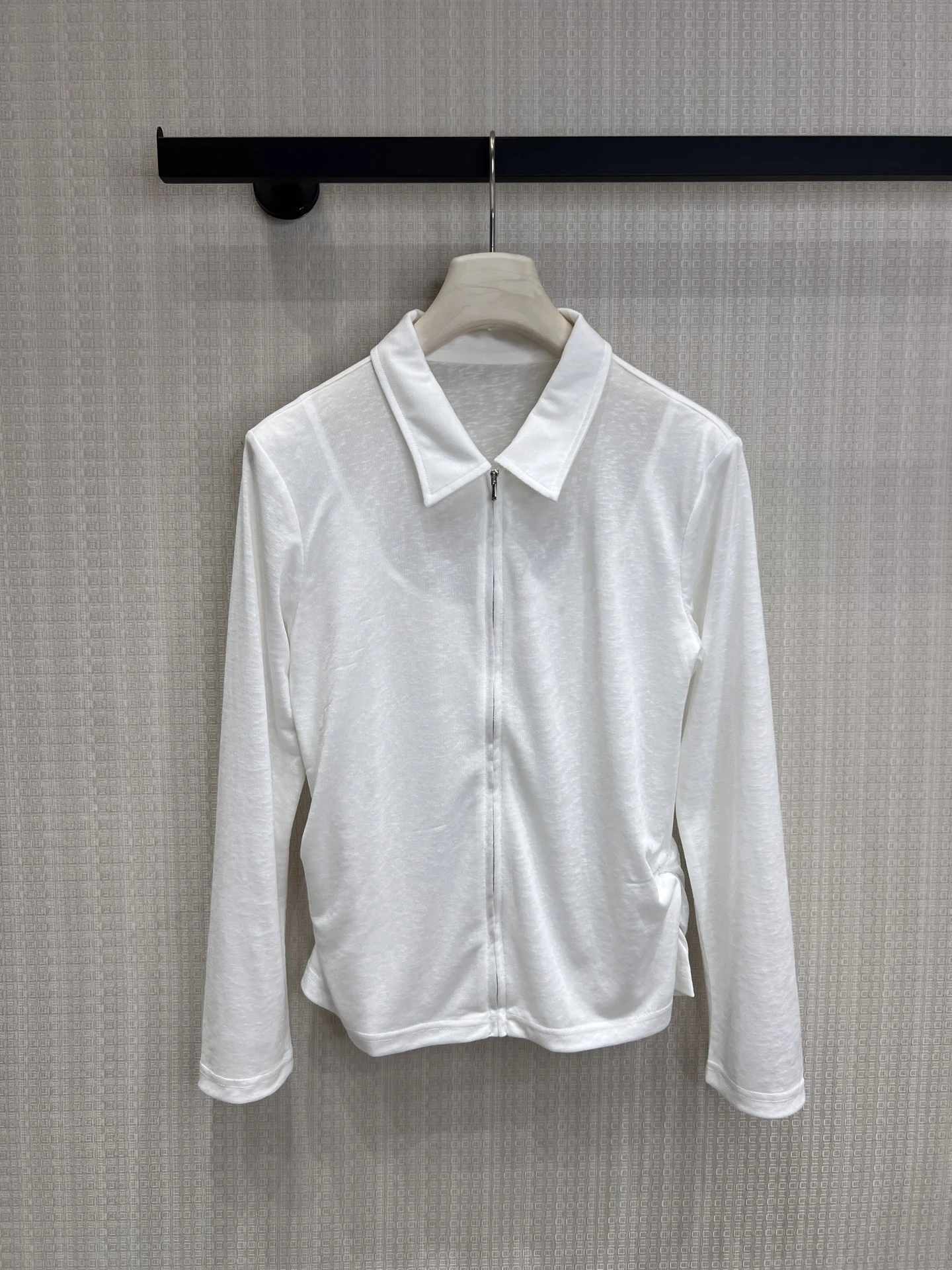 

Women's Slim Fit Cotton Shirt with Zipper Neck Design Side Waist Pleats See through Thin Style Commute Style Long Sleeve