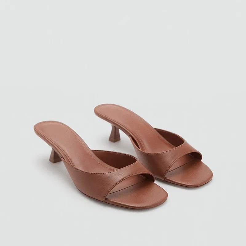 Retro Brown Designer Slides Women Beach Party Shoes Low Thin Heels Slippers Summer Square Toe Gladiator Sandals 35-42 view 3
