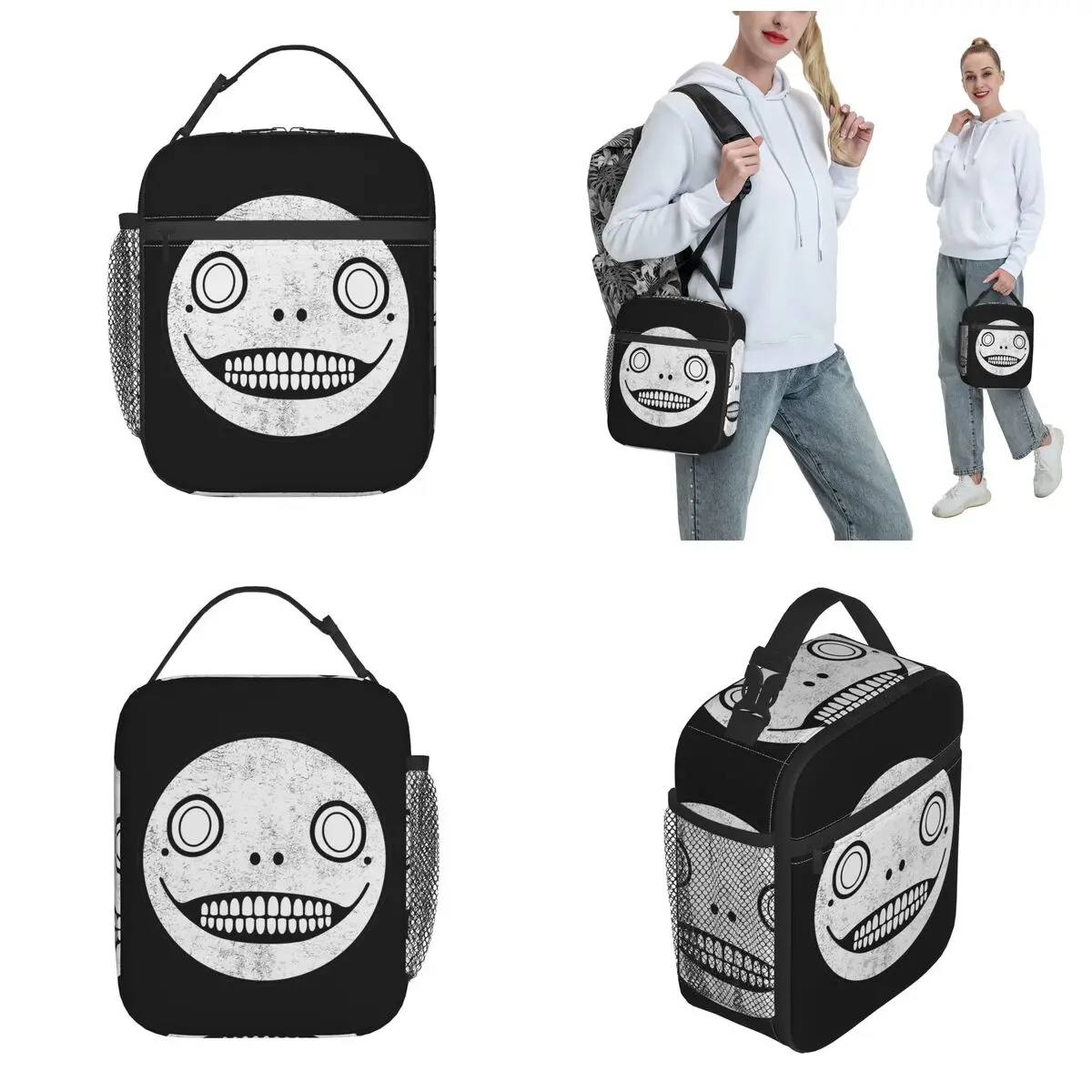 Nier Automata Emil Face Mask Thermal Insulated Lunch Bag for School Reusable Food Container Bags Cooler Thermal Lunch Boxes