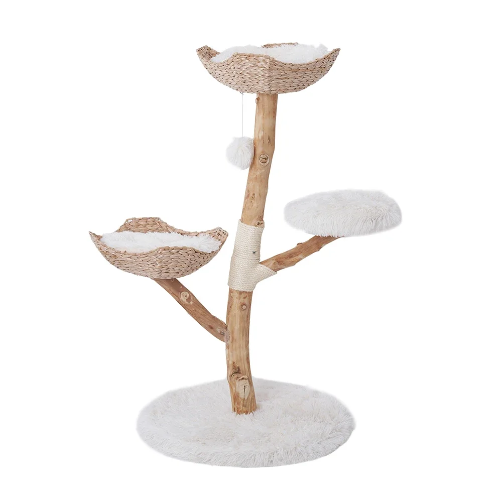 Natural Solid Wood Stable Base Morden Cat Tree Wood Cat Tower Cat Scratching Tree