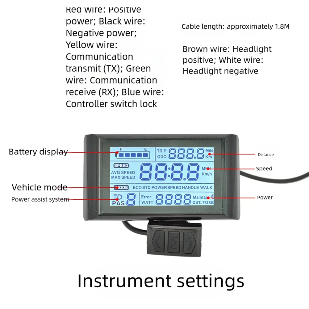

SW900 Protocol 2 Ebike ЖК-дисплей с функцией регулировки скорости 7-контактный разъем для электрических велосипедов