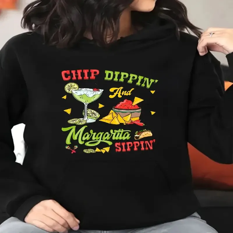 

Женская толстовка с капюшоном и длинными рукавами с графическим принтом Margarita Dip, мягкая Harajuku, уютная с карманом K Pop Demon Hunters