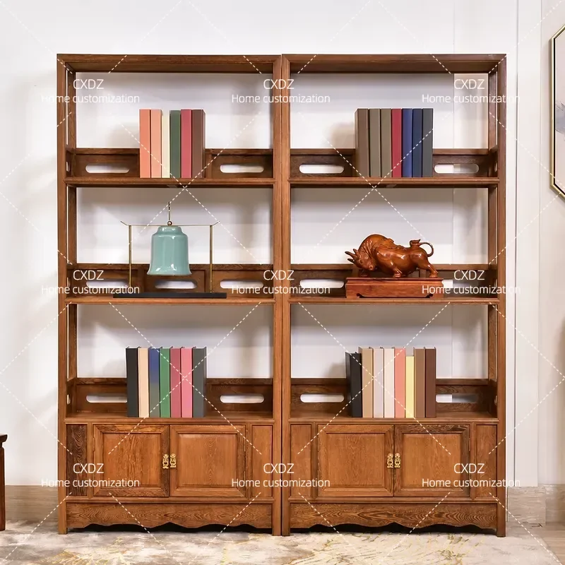 Solid Wood Bookshelf and Bookcase Combination Chinese Style Display Cabinet Storage Locker Floor Standing Furniture