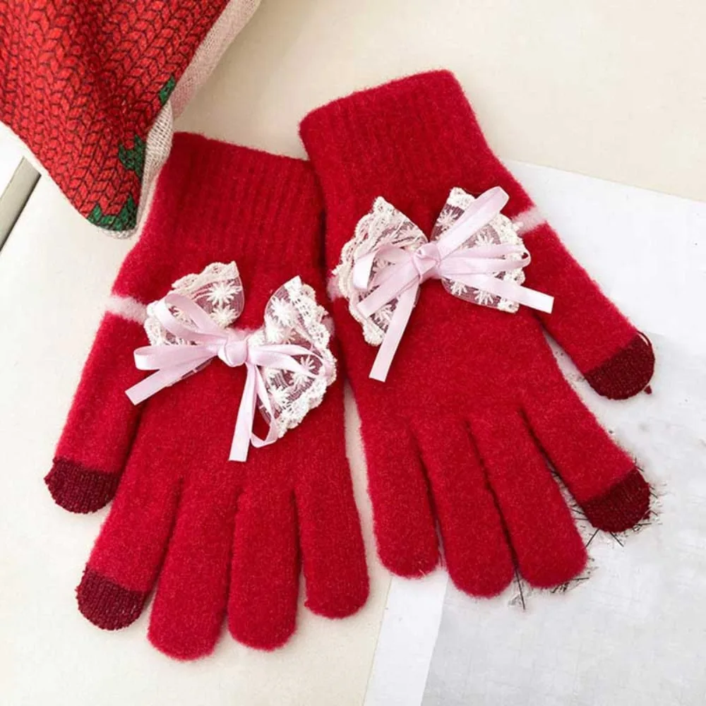 

Модные перчатки с бантом, утолщенные хлопковые варежки с сенсорным экраном, теплые удобные перчатки с длинными пальцами для девочек