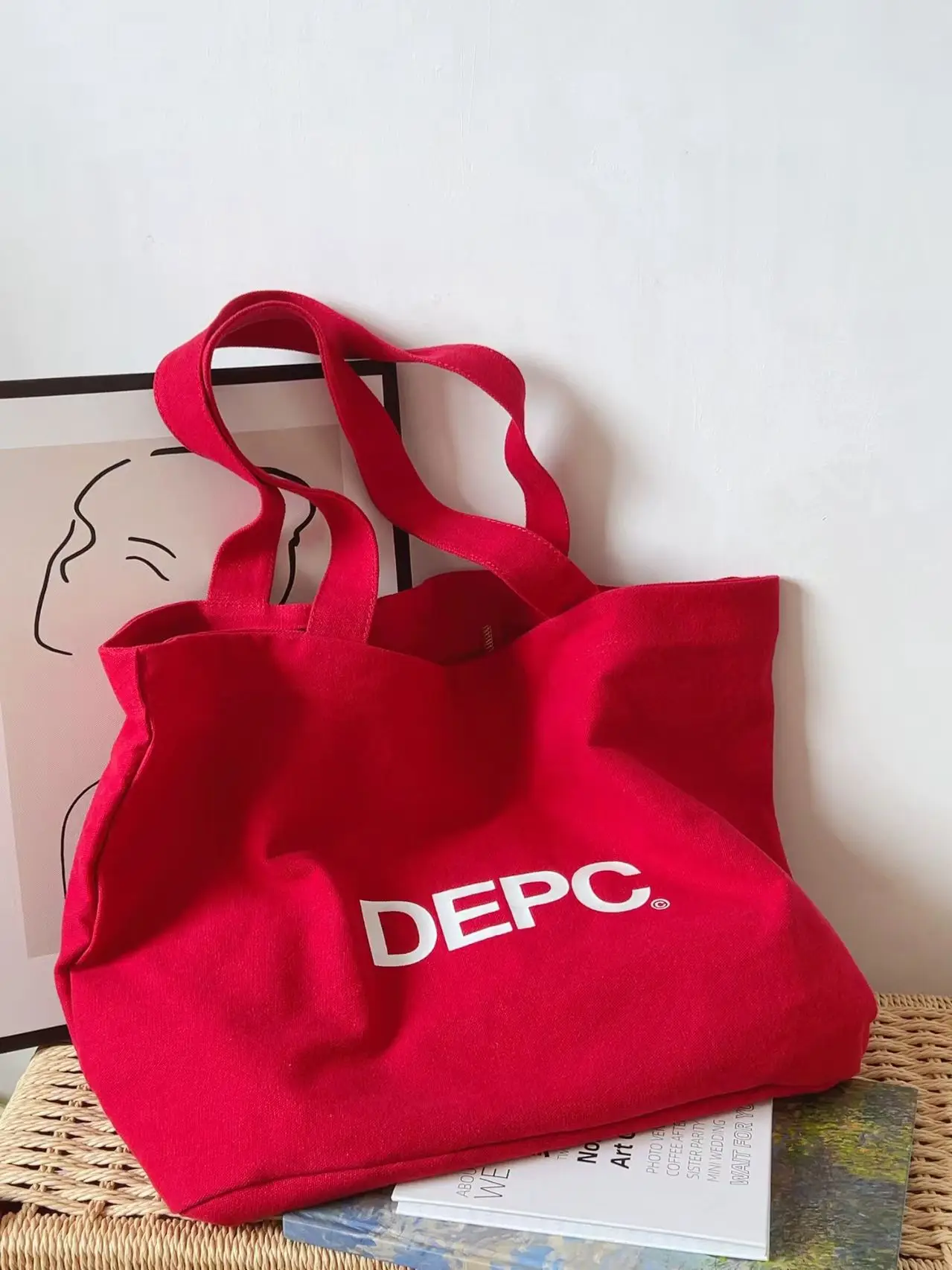 Korean Style Large Capacity Canvas Shoulder Bag with Letter Print for Commuting Women's Tote Bag Casual Simple Style Pure E-c...