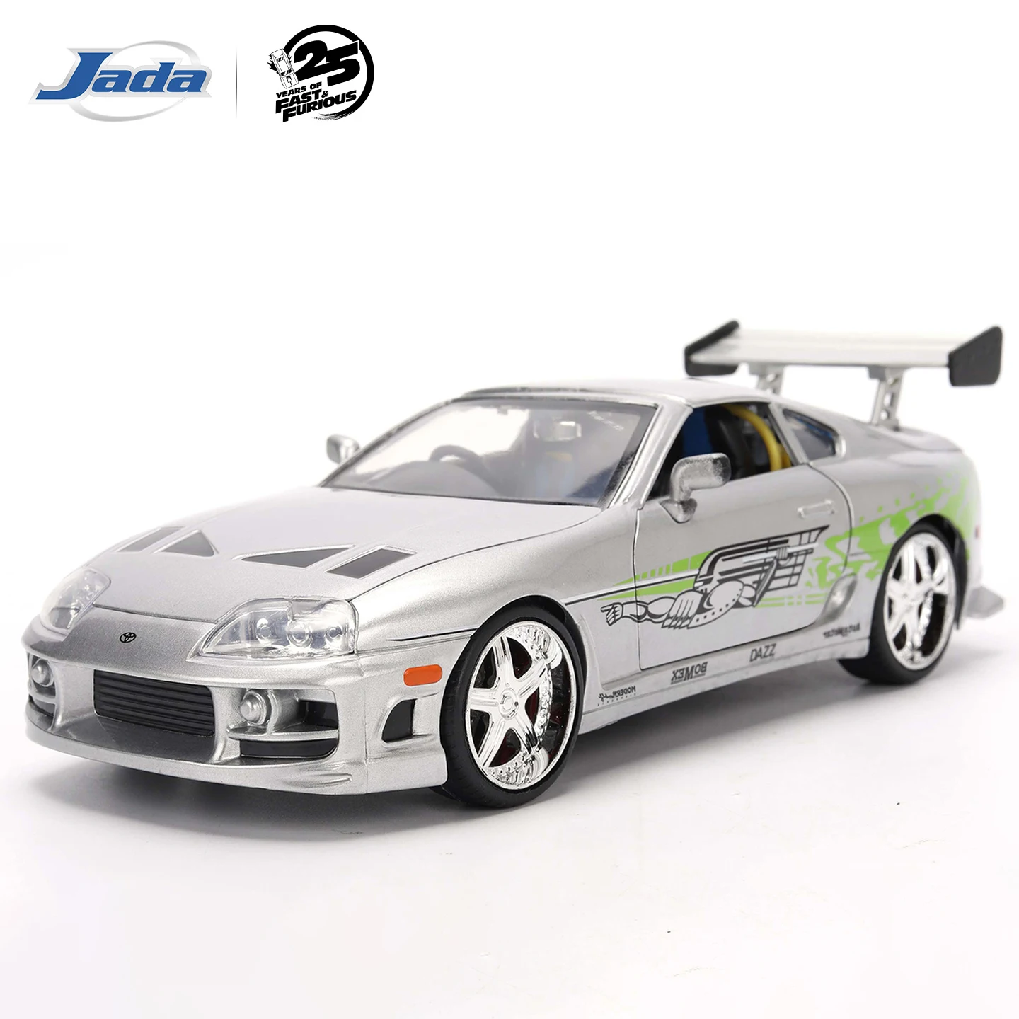 JADA 1:24 25th Anniversary The Fast and the Furious – Brian’s Toyota Supra Premium Paint Finish Candy Silver Window Box JD36805