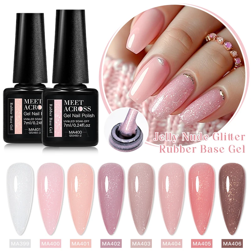 Jelly-esmalte de uñas de Gel con Base de goma, brillo desnudo, semipermanente, LED UV, barnices de Gel autonivelantes, cobertura de suministros para uñas