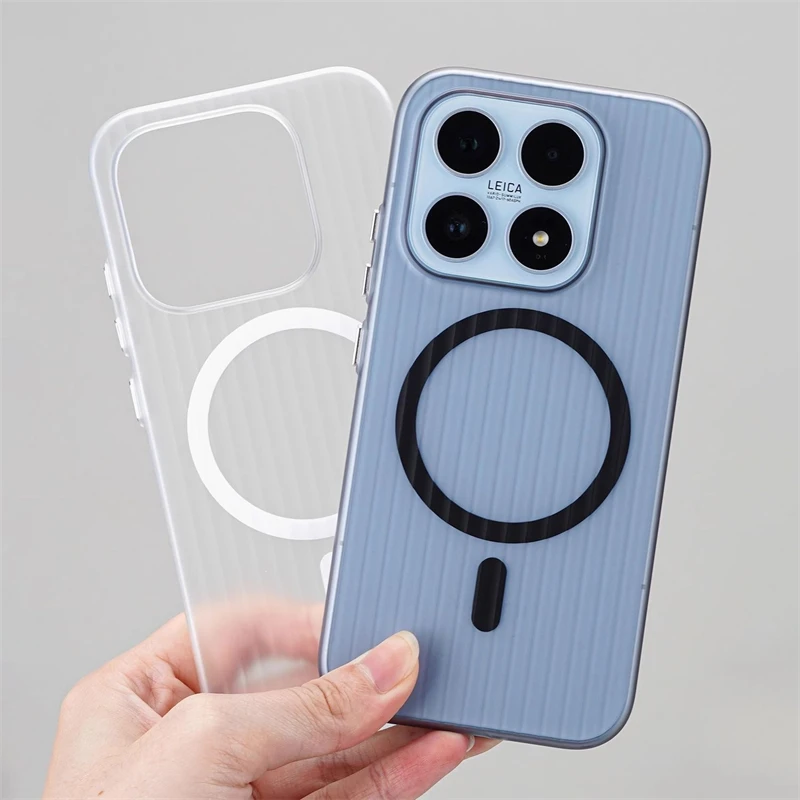 

For Xiaomi 17 Case Magnetic Matte Transparent Luggage Stripe Slim Phone Back Cover For Mi 17 5G Hard Shell Bumper