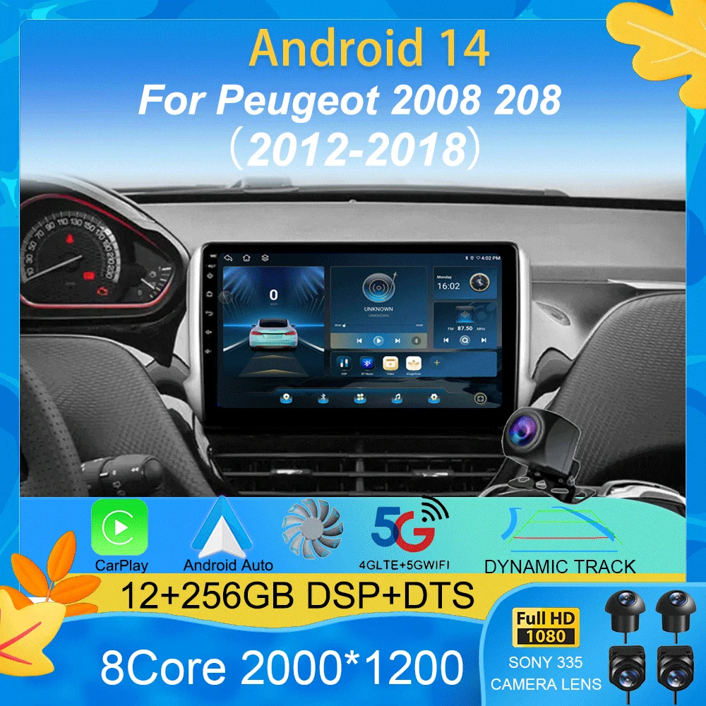 

Car Radio Android 15 2 Din Video For Peugeot 2008 208 Multimedia System 2012 - 2018 GPS Navigation Autoradio WIFI 4G FM Carplay