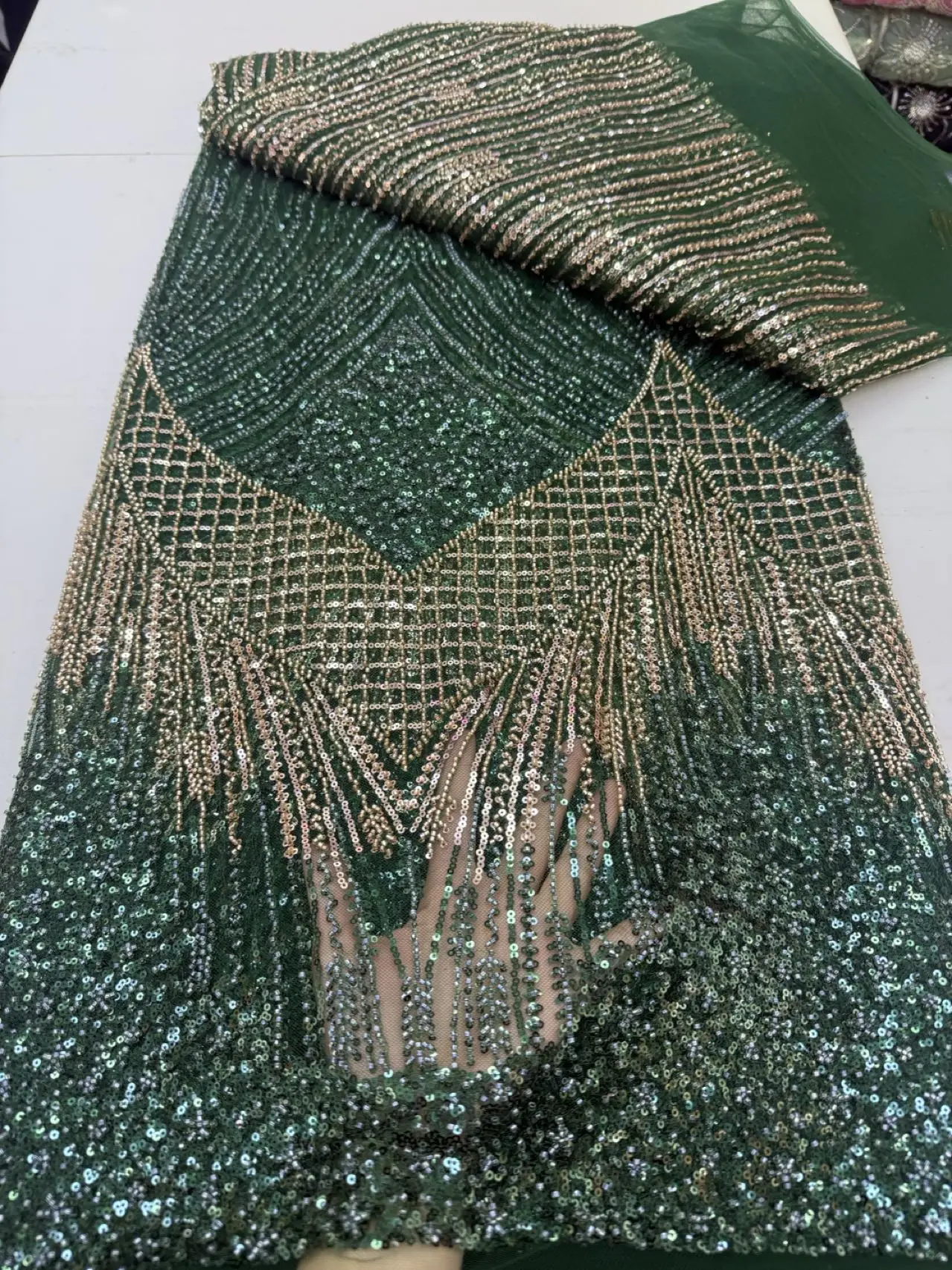 

Nigerian African French Guipure Tulle Lace Fabric Sequins Beaded Embroidery for DIY Luxury Wedding Party &Evening Dresses 5Yards