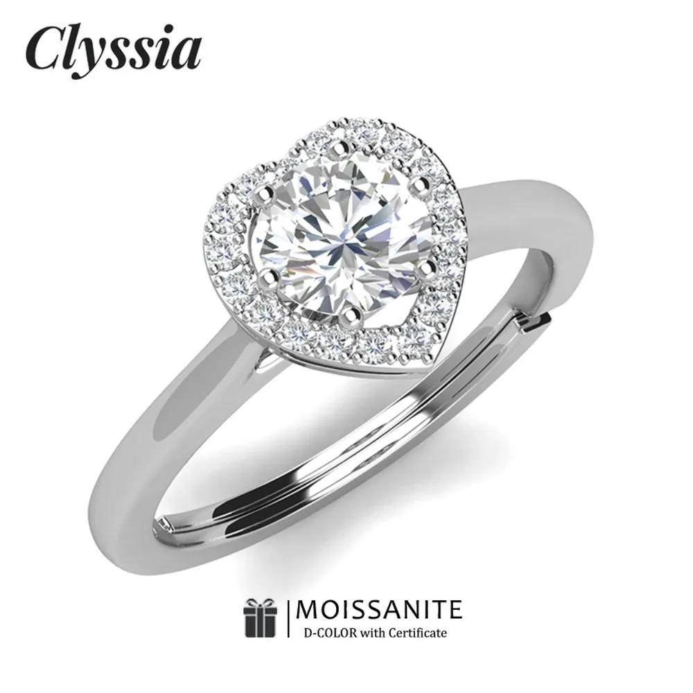 

CLYSSIA кольцо с муассанитом в форме сердца Halo, юбилей, помолвка, свадебный подарок для невесты, цвет D, VVS1, идеальный подарок на память для нее