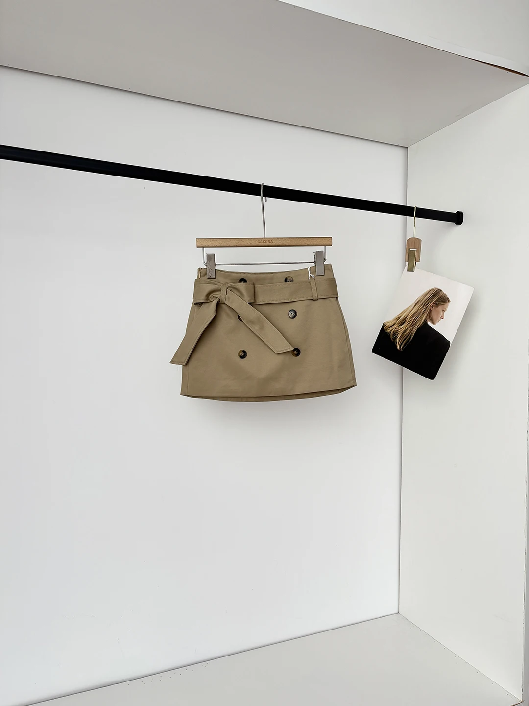 High Waist A-Line  Skirt for Women Summer 2026 Khaki Double-Breasted  Knot Slimming Skirt Korean Style