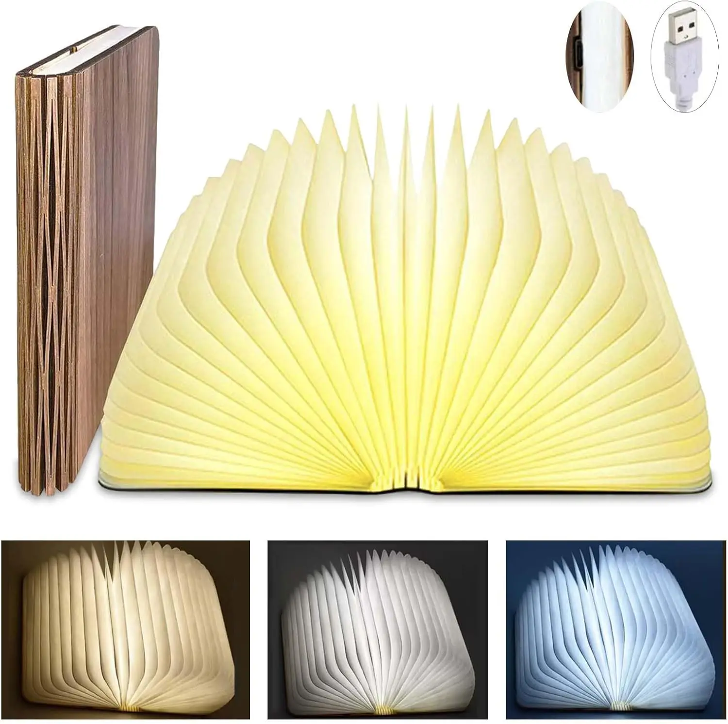 

Lamp Book Large Size Folding Mood Light, Novelty LED Night Light, USB Large Capacity Rechargeable Wooden Table Lamp